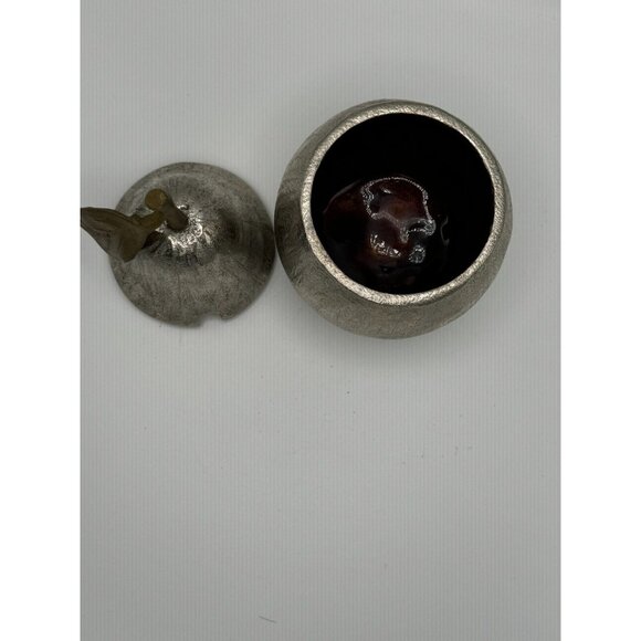 Discontinued Michael Aram Nickel Plated Pear Honey Pot Brass Leaf Brown Enamel - Picture 3 of 4